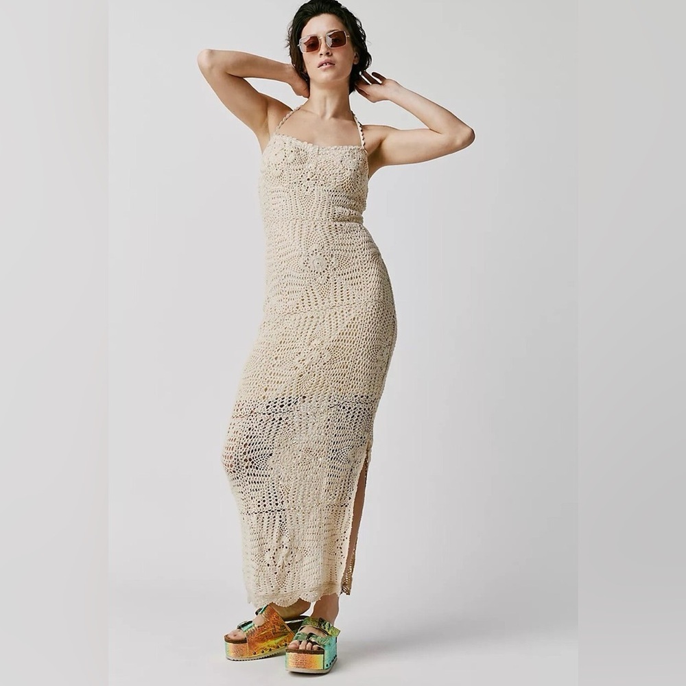Free People Dahlia Strapless Crochet Dress Lined to Knee Size Small